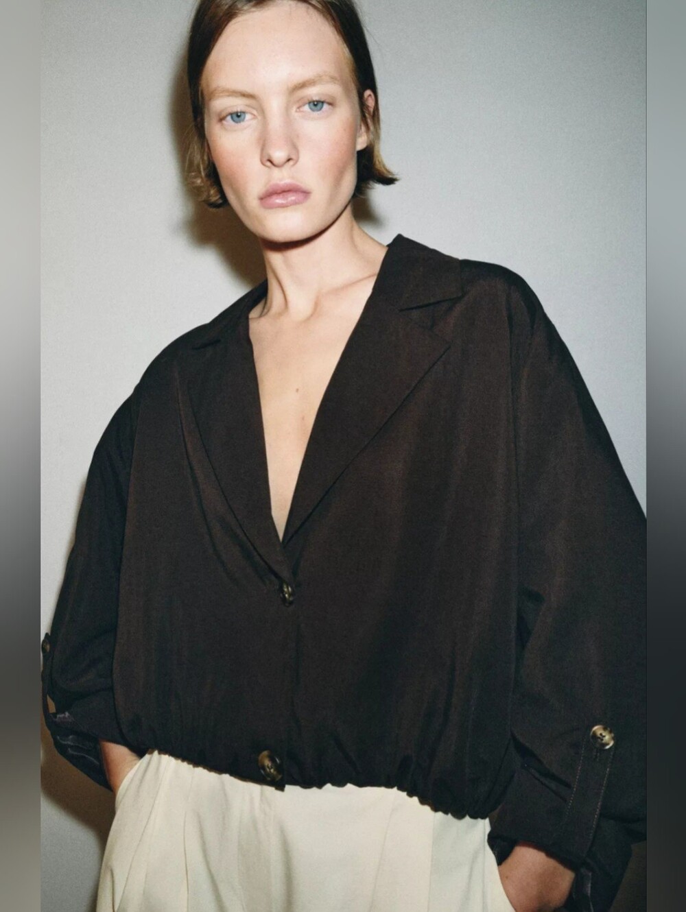 ZARA BROWN ELASTIC HEM CROPPED JACKET ✨️✨️✨️